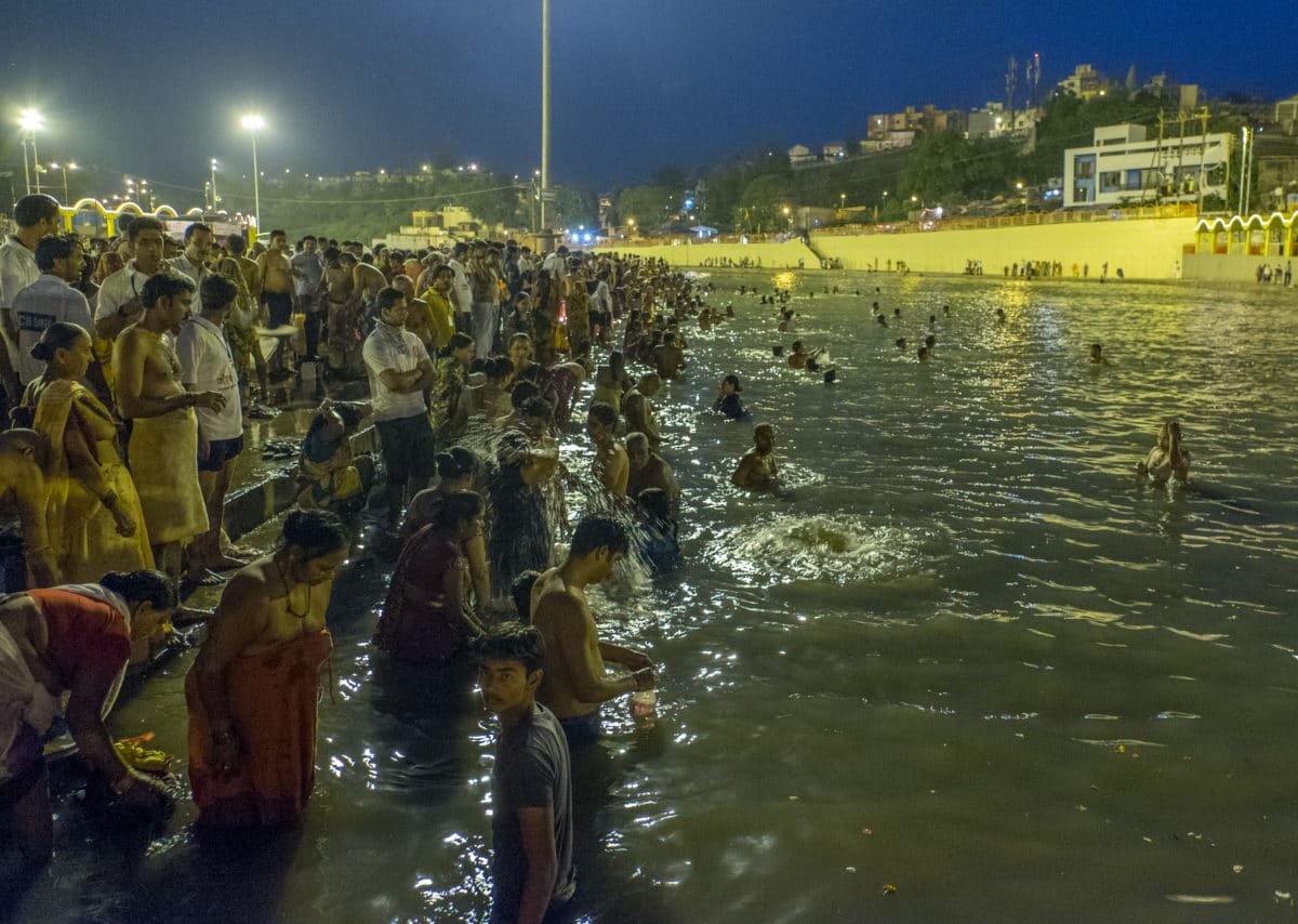 The evening before the Shahi Snan at Ramghat, and people were already thronging the banks.