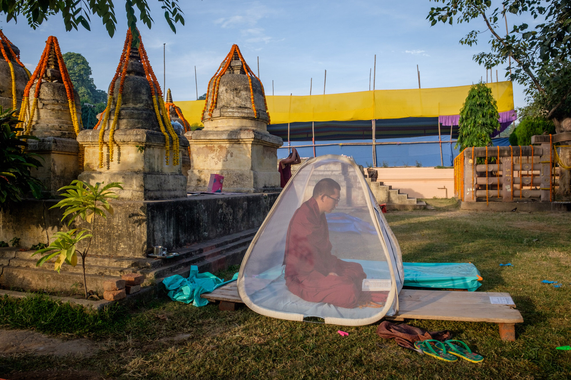 Monk meditating, bodhgaya