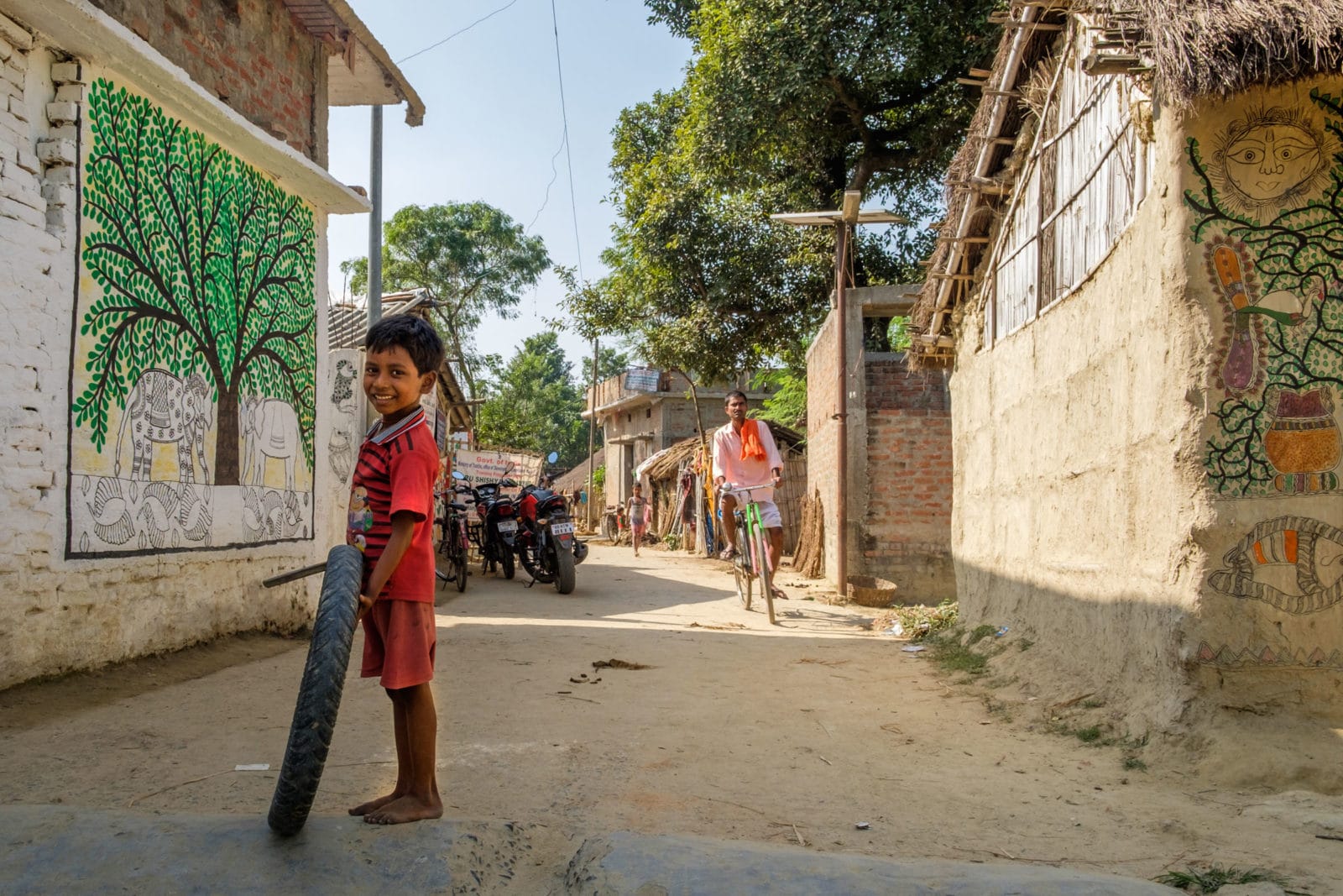 Art on the walls in Jitwarpur village Madhubani