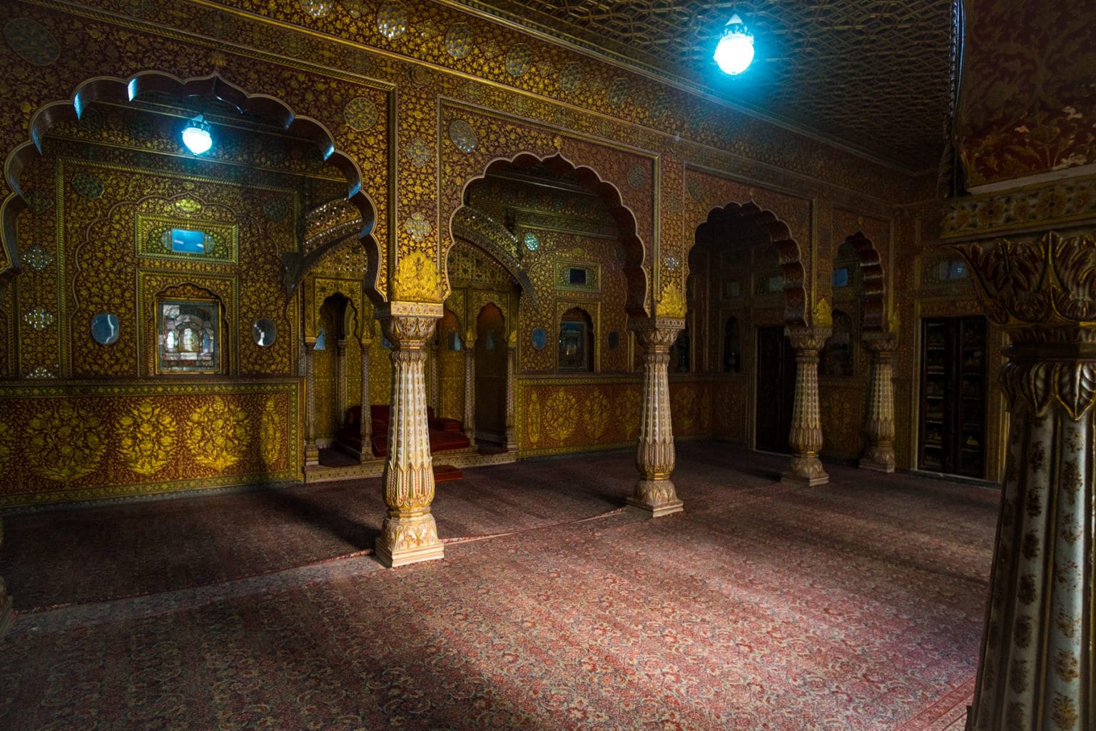 Gold leaf work at the Amar Mahal in Junaghad.